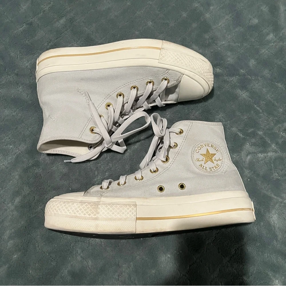 Converse light blue Platform‎ High-Tops with Gold Eyelets